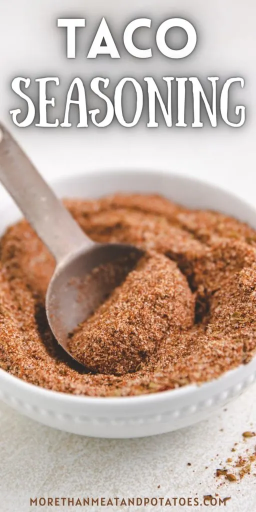 Close up view of taco seasoning in a white dish.