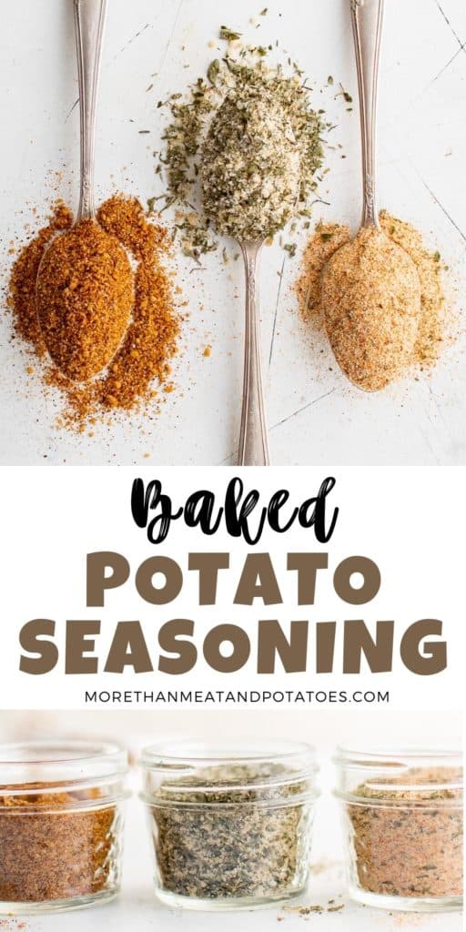 Two photos of baked potato seasoning in a collage.