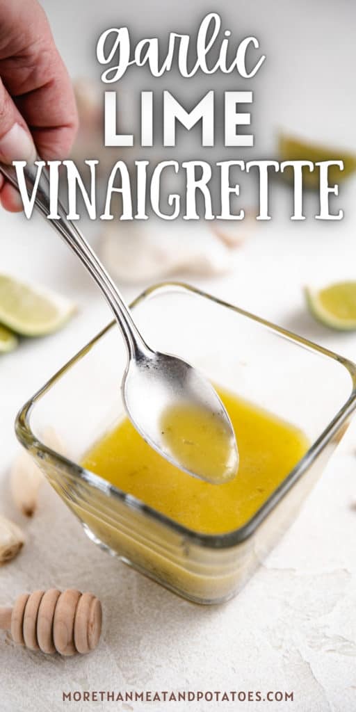 Garlic lime vinaigrette in a square bowl.