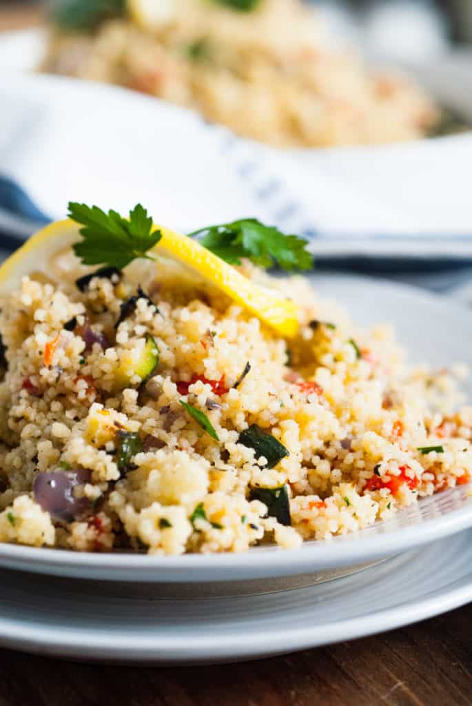 Side view of couscous on a plate.