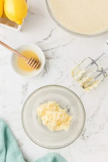 Creamed butter in a bowl.