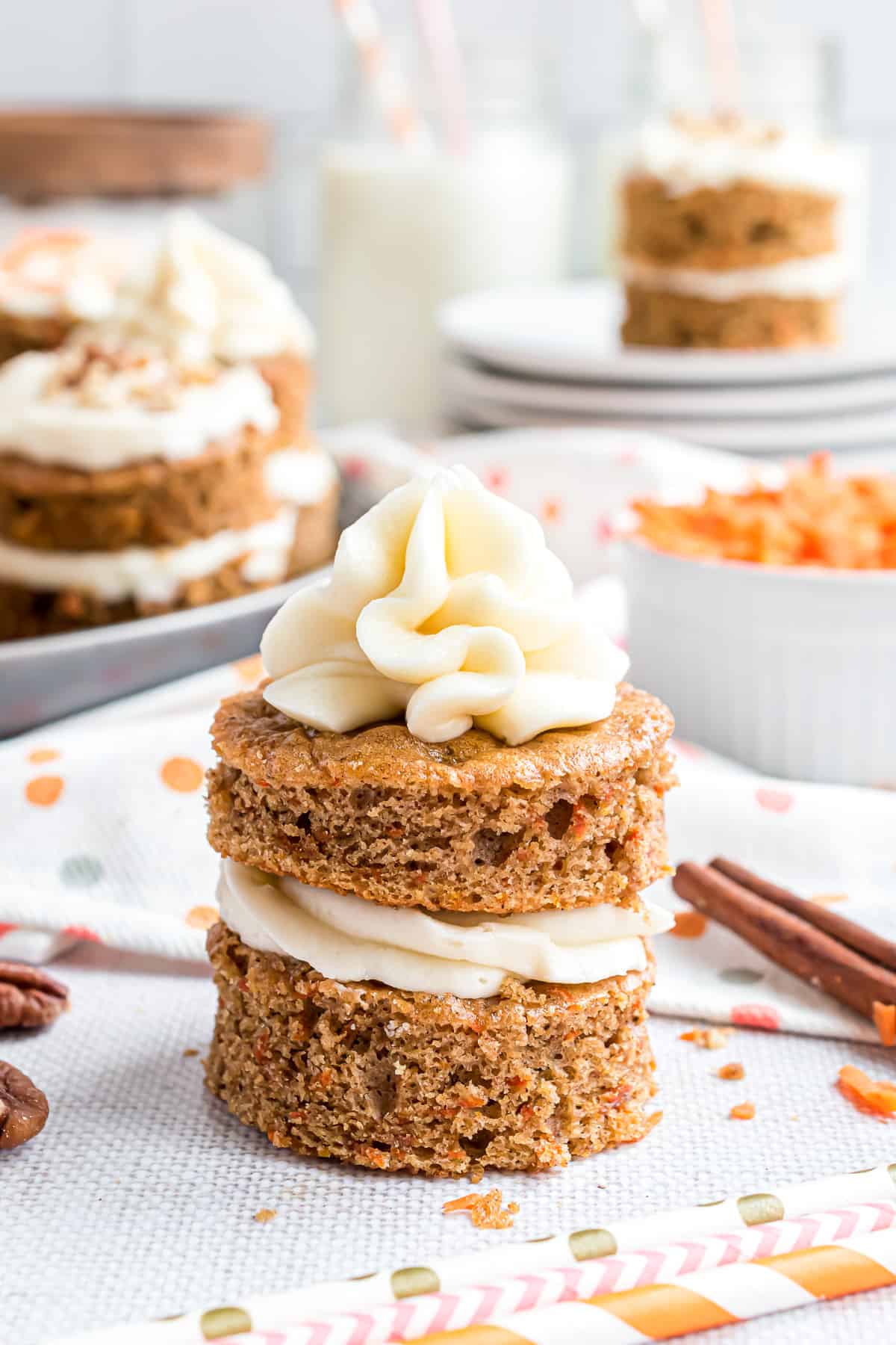 Layered carrot cake with cream cheese frosting.