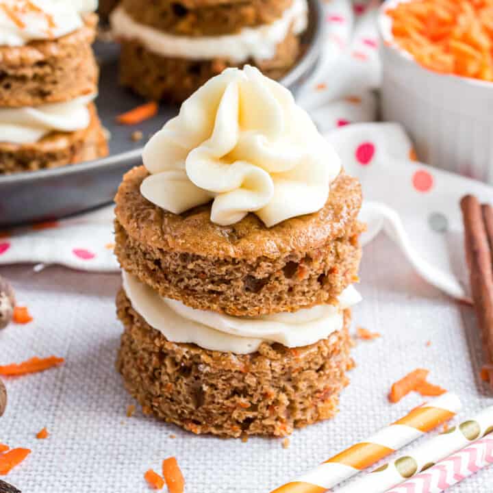 Layered carrot cake with frosting.