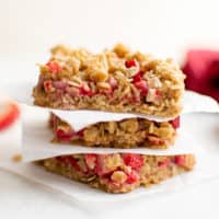Stack of strawberry oat bars.