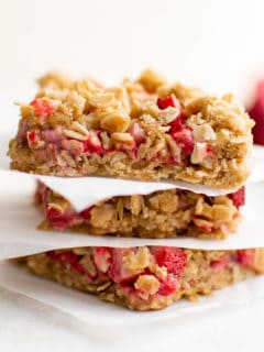 Stack of strawberry oat bars.