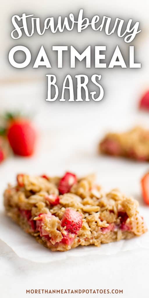 Side view of a strawberry oatmeal bar.