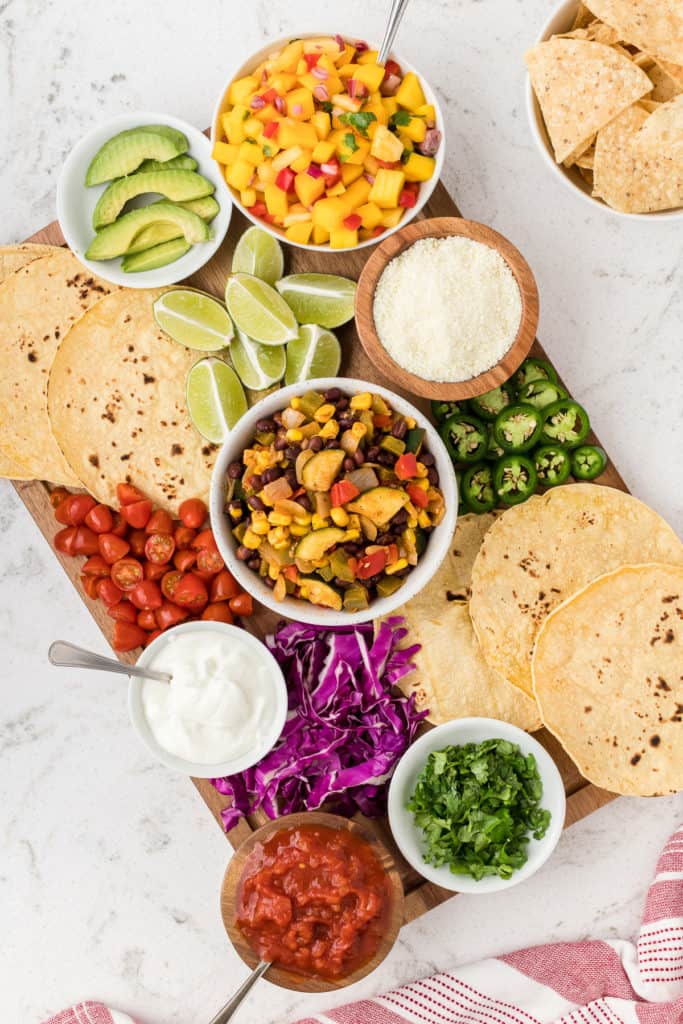 Top down view of a vegetarian taco board.