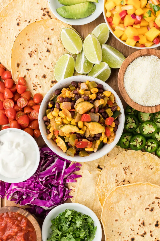 Close up view of veggie taco filling.