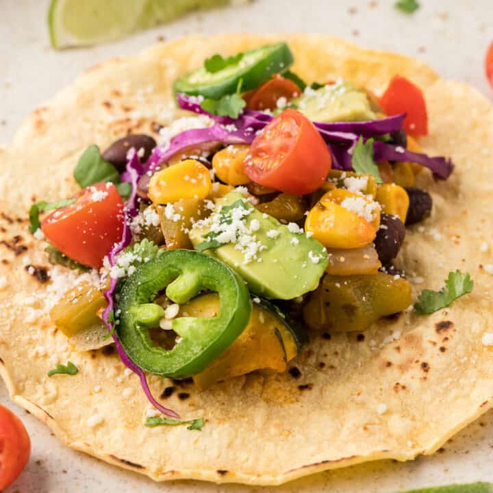 Side view of a vegetarian taco.