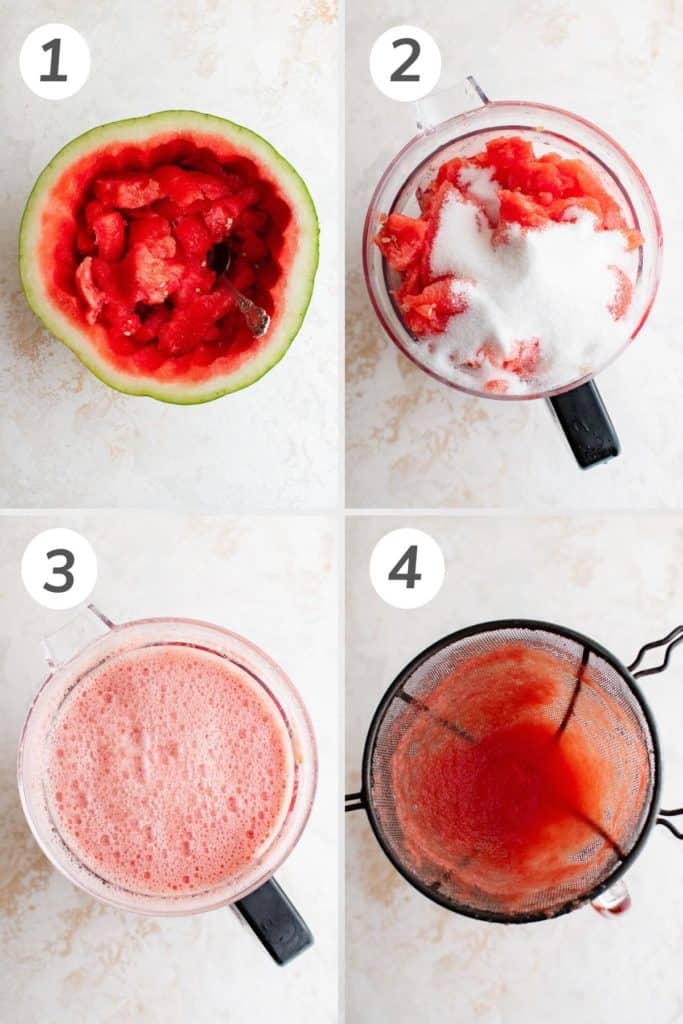 Collage showing how to make an agua fresca.
