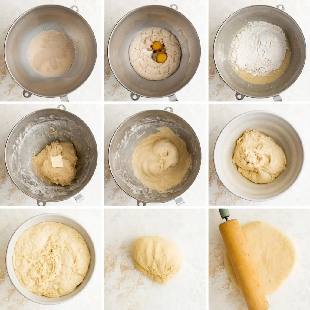 Collage showing how to make bee sting cake batter.