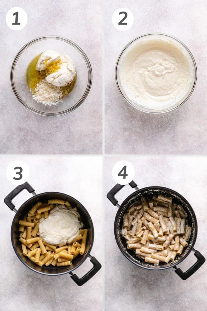 Collage showing how to make lemon ricotta pasta.