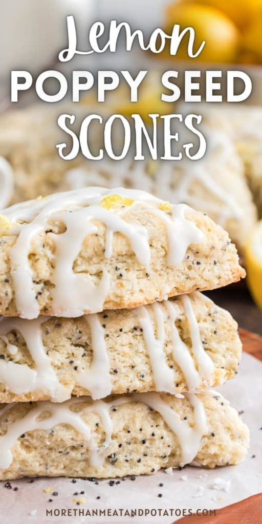 Close up view of a stack of lemon scones.