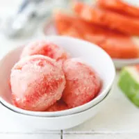 Watermelon sorbet in a bowl.