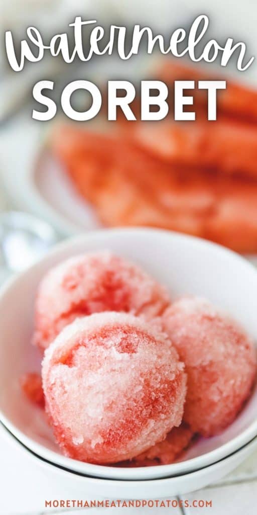Close up view of watermelon sorbet in a bowl.