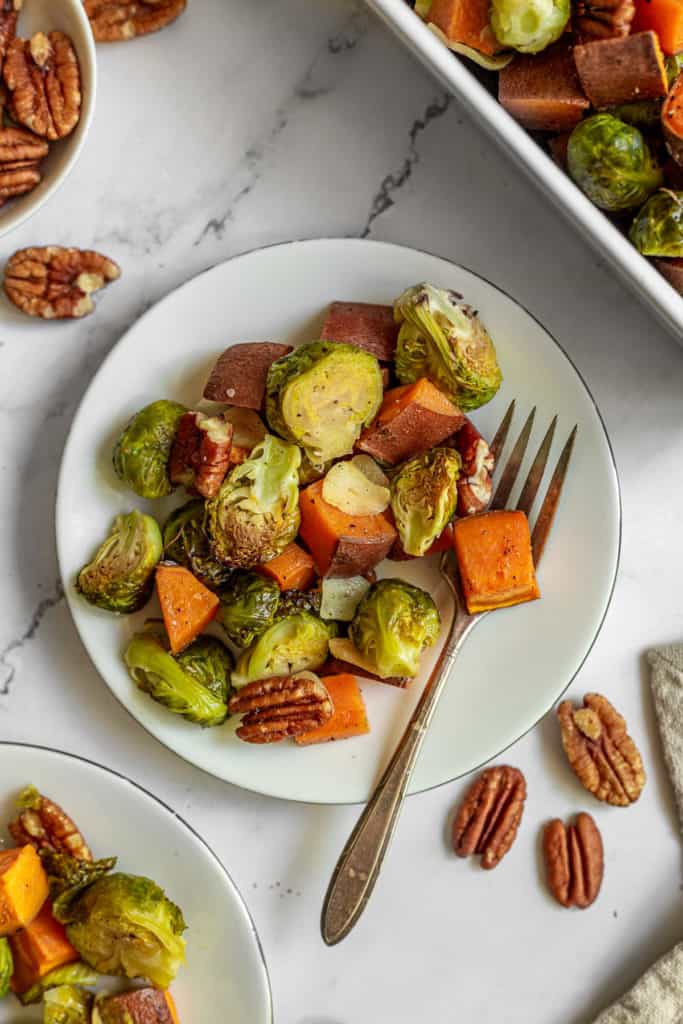Dish with roasted root vegetables.