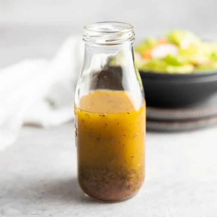 Jar of salad dressing.