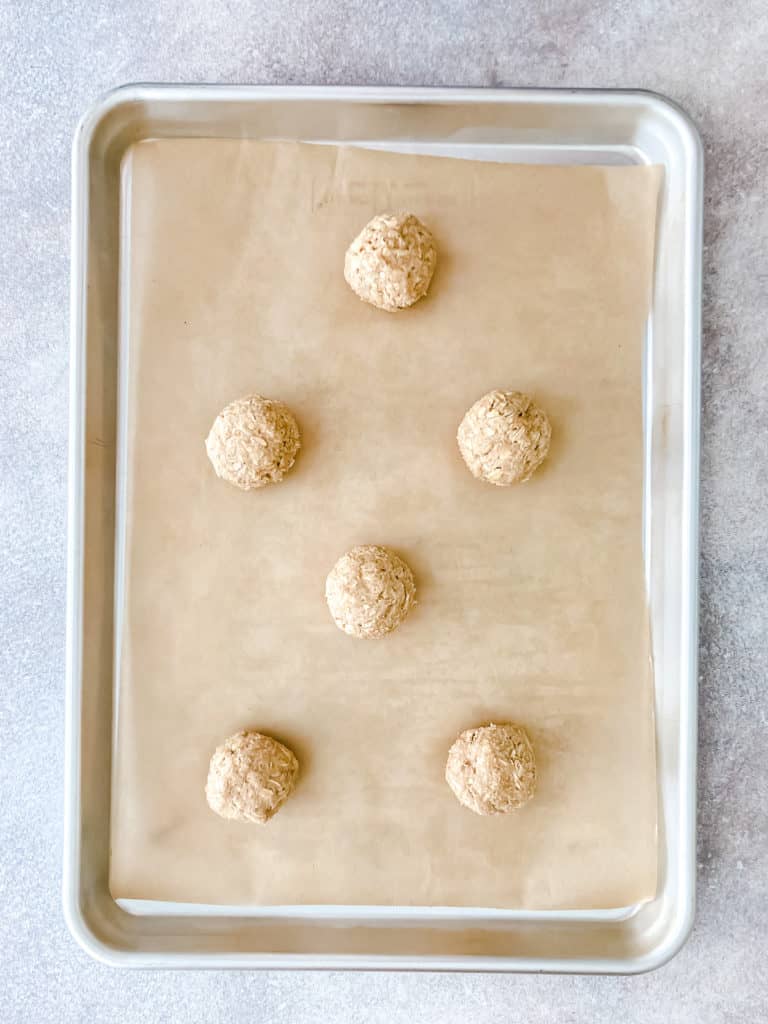 Cookie dough on a sheet pan.