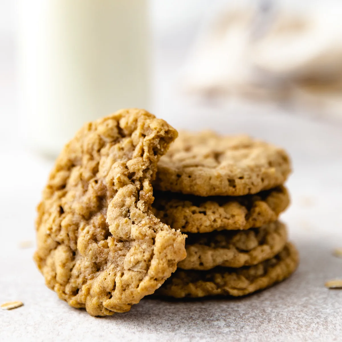 Close up view of freshly baked oatmeal cookies.