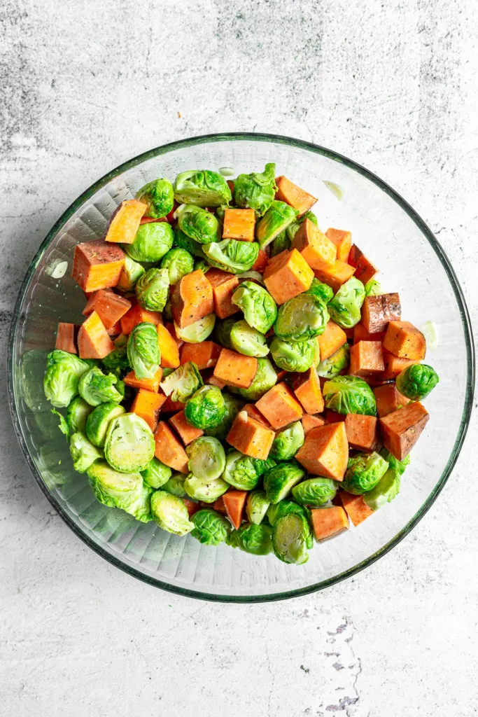 Roasted Brussel Sprouts and Sweet Potatoes