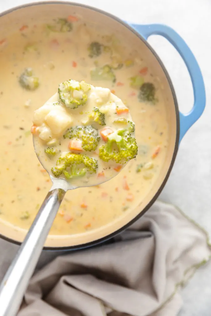 Hot soup on a ladle.