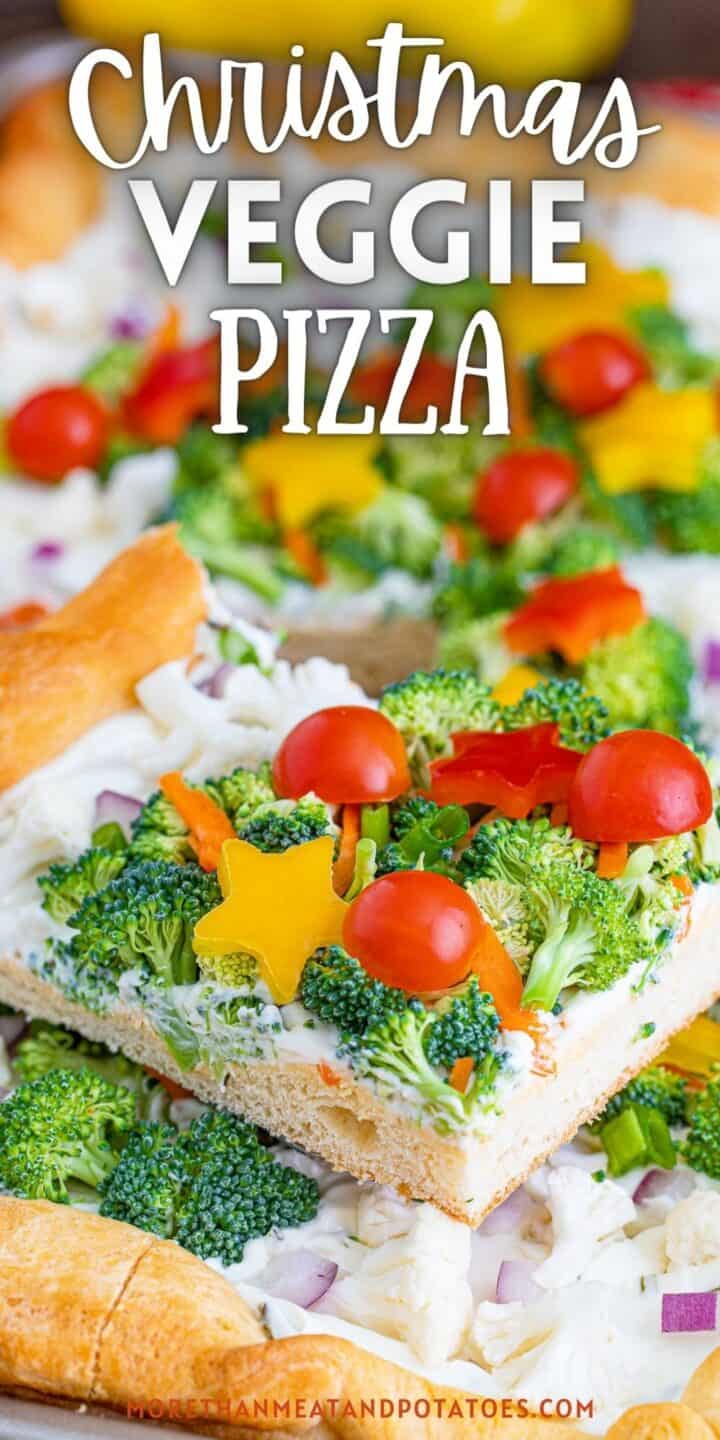 Close up view of a veggie pizza.