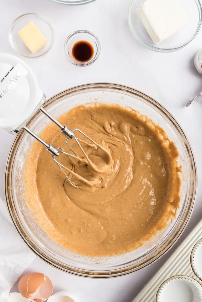 Cupcake batter in a bowl.