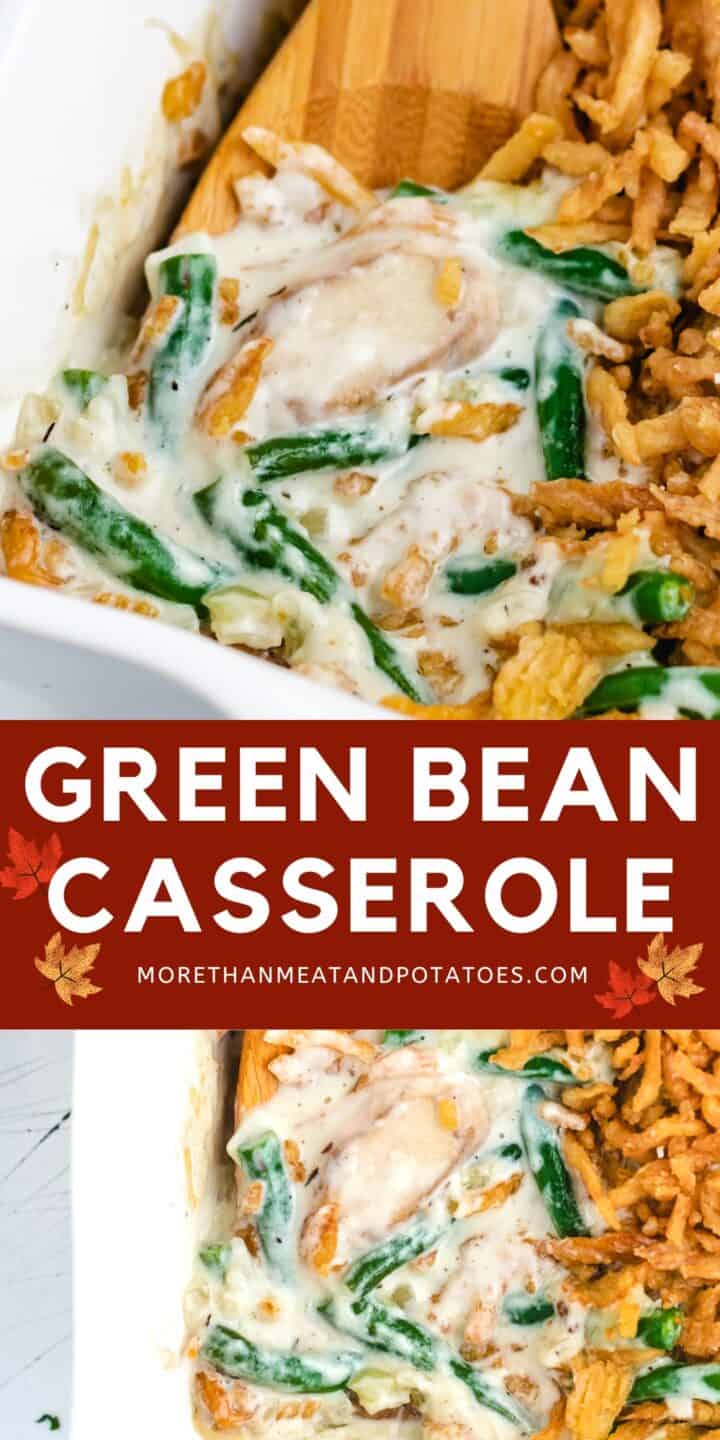 Collage of green bean casserole photos.