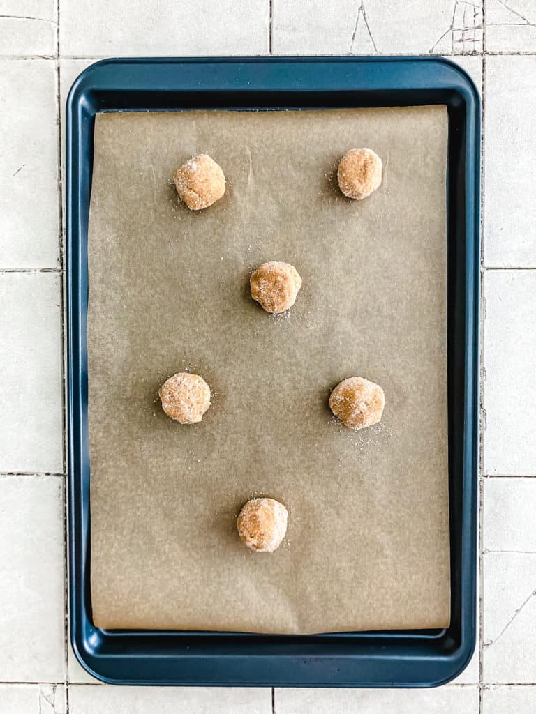 Cookie dough on baking sheet.