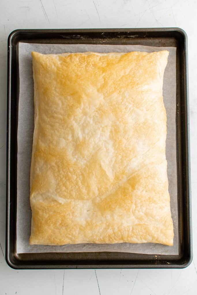 Golden brown baked puff pastry.