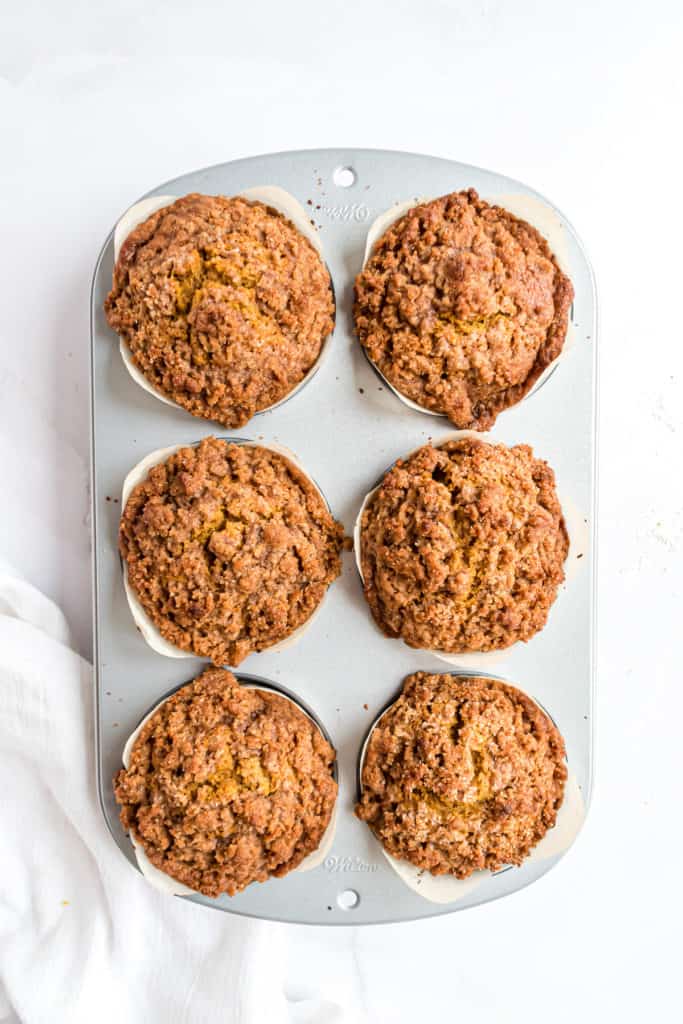 Freshly baked muffins in a pan.