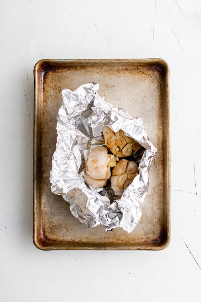 Roasted garlic in foil.