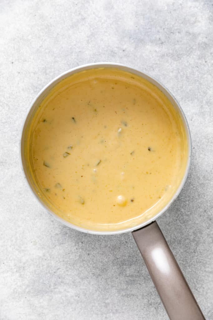 Cheese sauce in a pan.