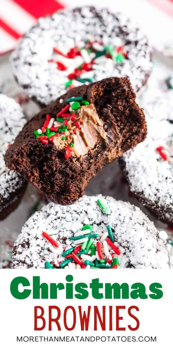 Christmas brownie cut in half with sprinkles.