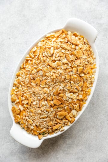 Crushed crackers on top of casserole.