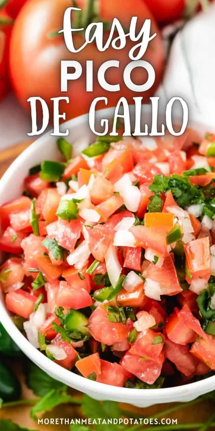 Close up view of pico de gallo in a bowl.