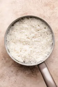 Cooked rice in a pan.