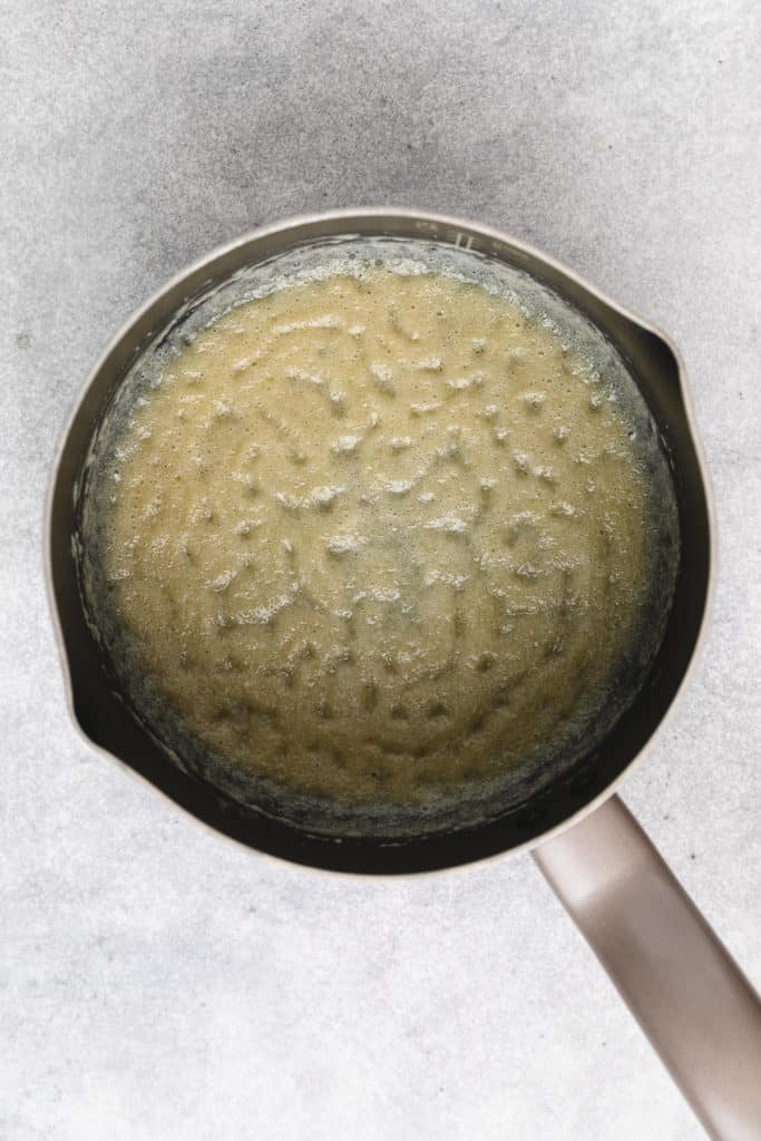 Seasoned roux in a pan.