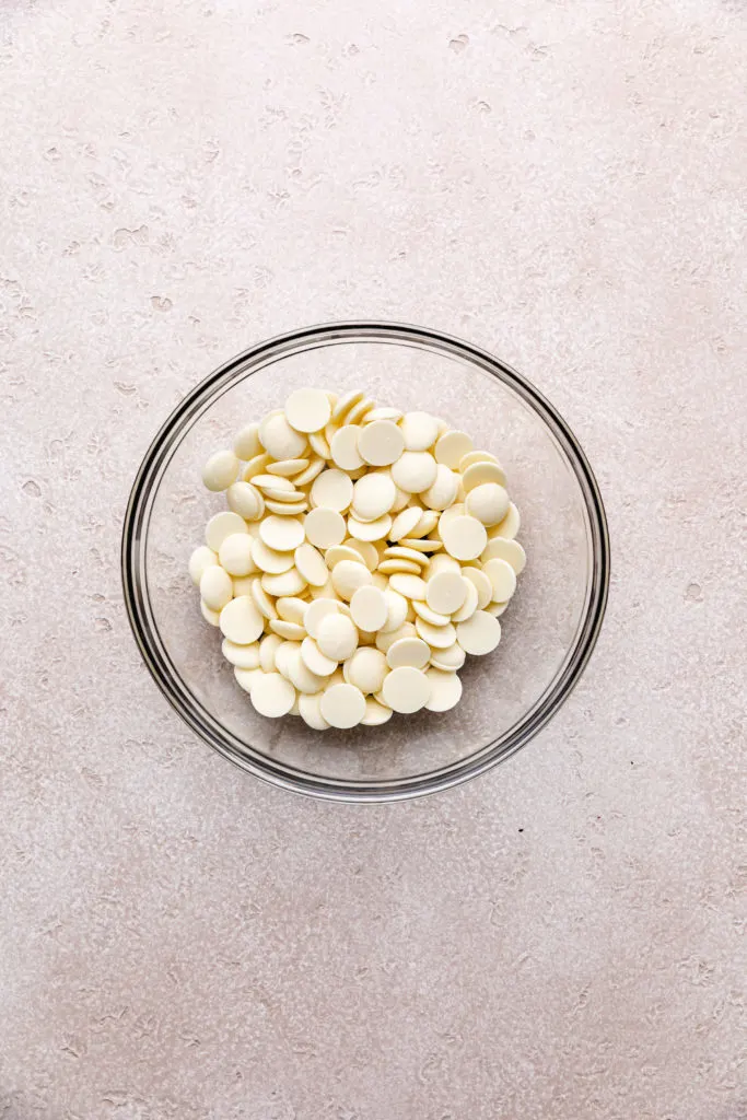 White candy melts in a bowl.