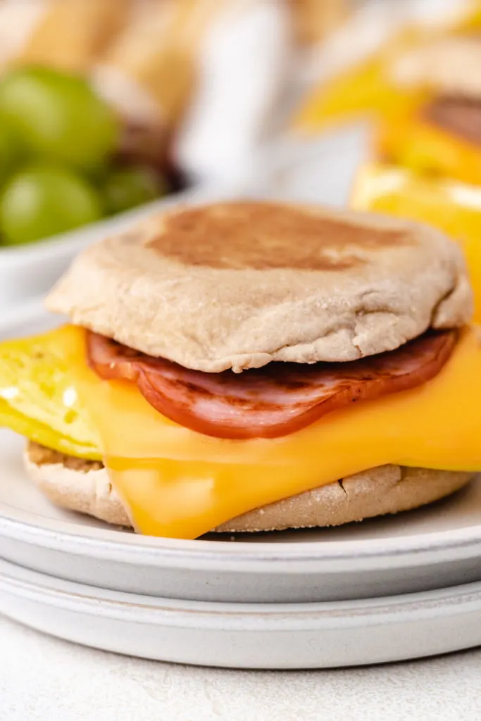 English muffin sandwich on a plate.