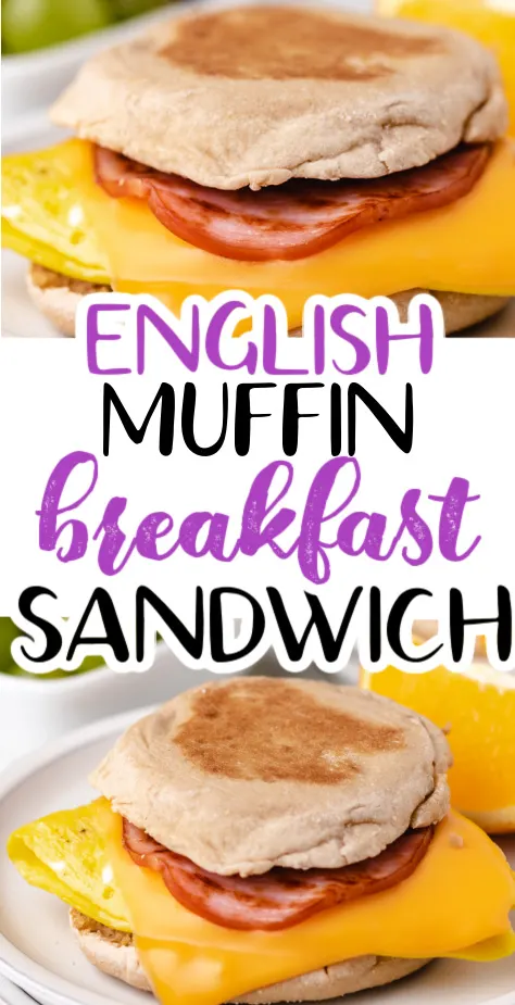 Two photos of breakfast sandwiches on english muffins.