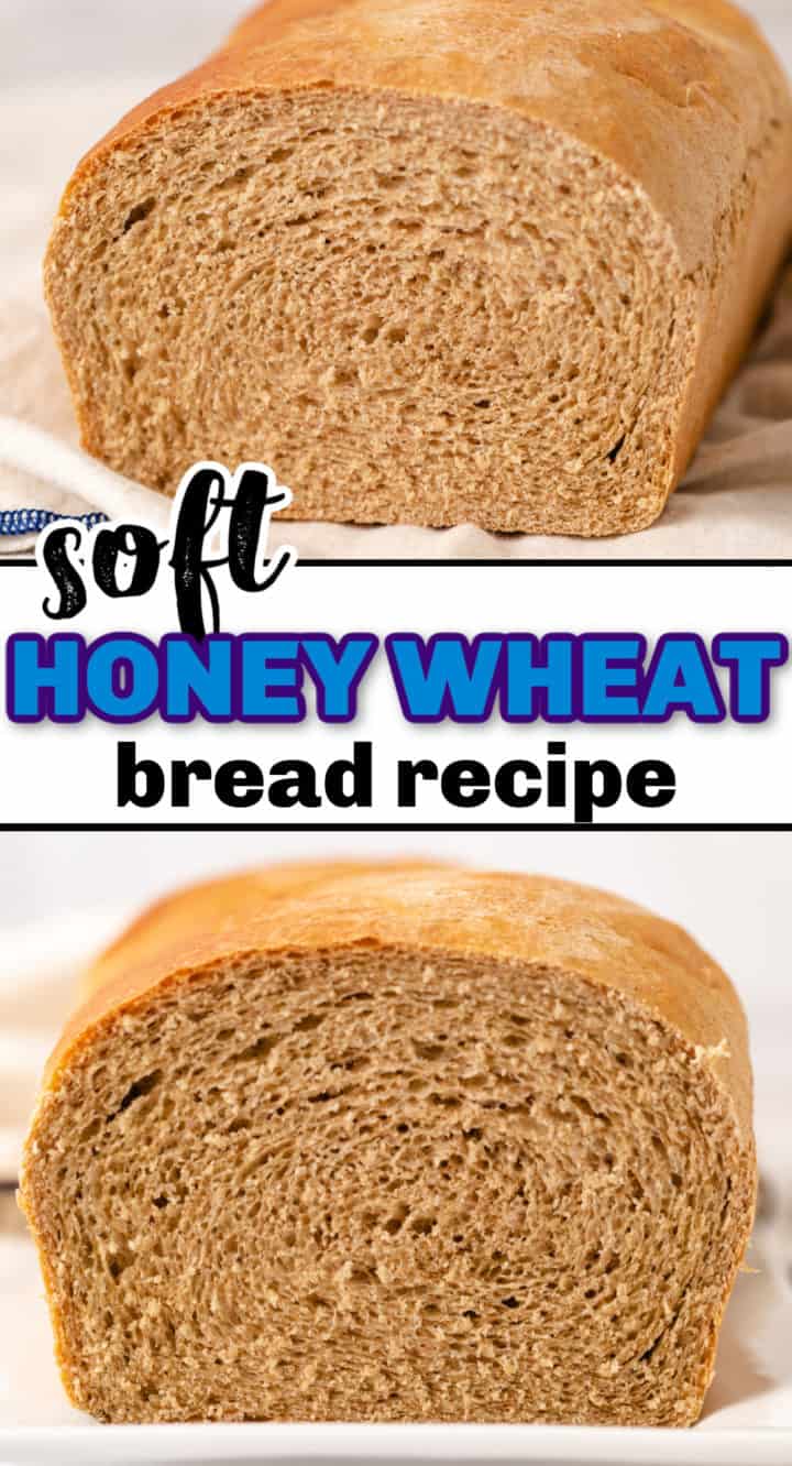 Two photos of homemade wheat bread with honey.
