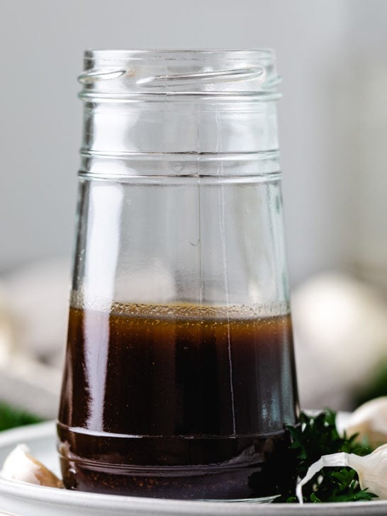 Jar of maple balsamic dressing.