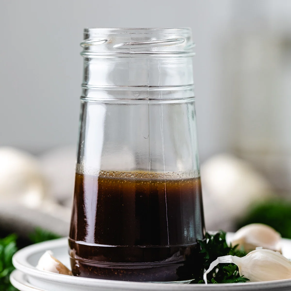 Jar of maple balsamic dressing.