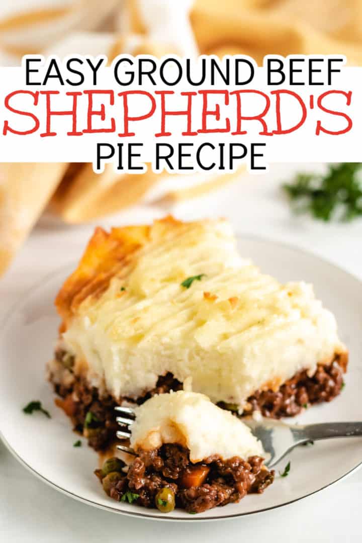 Shepherd's pie on a plate with a fork.
