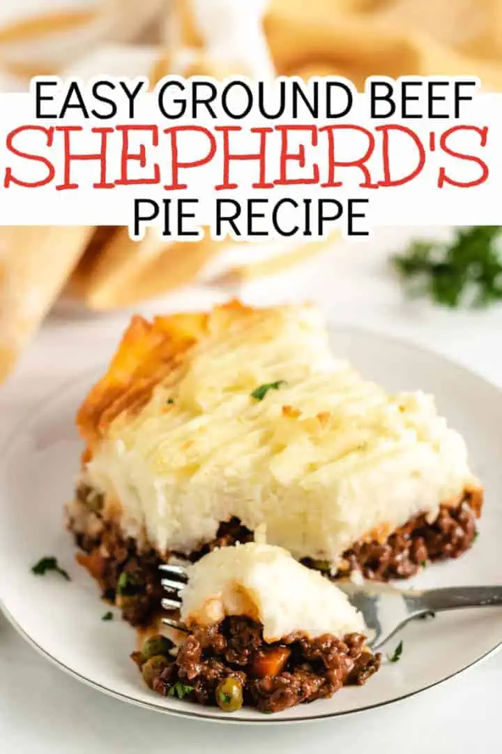 Shepherd's pie on a plate with a fork.