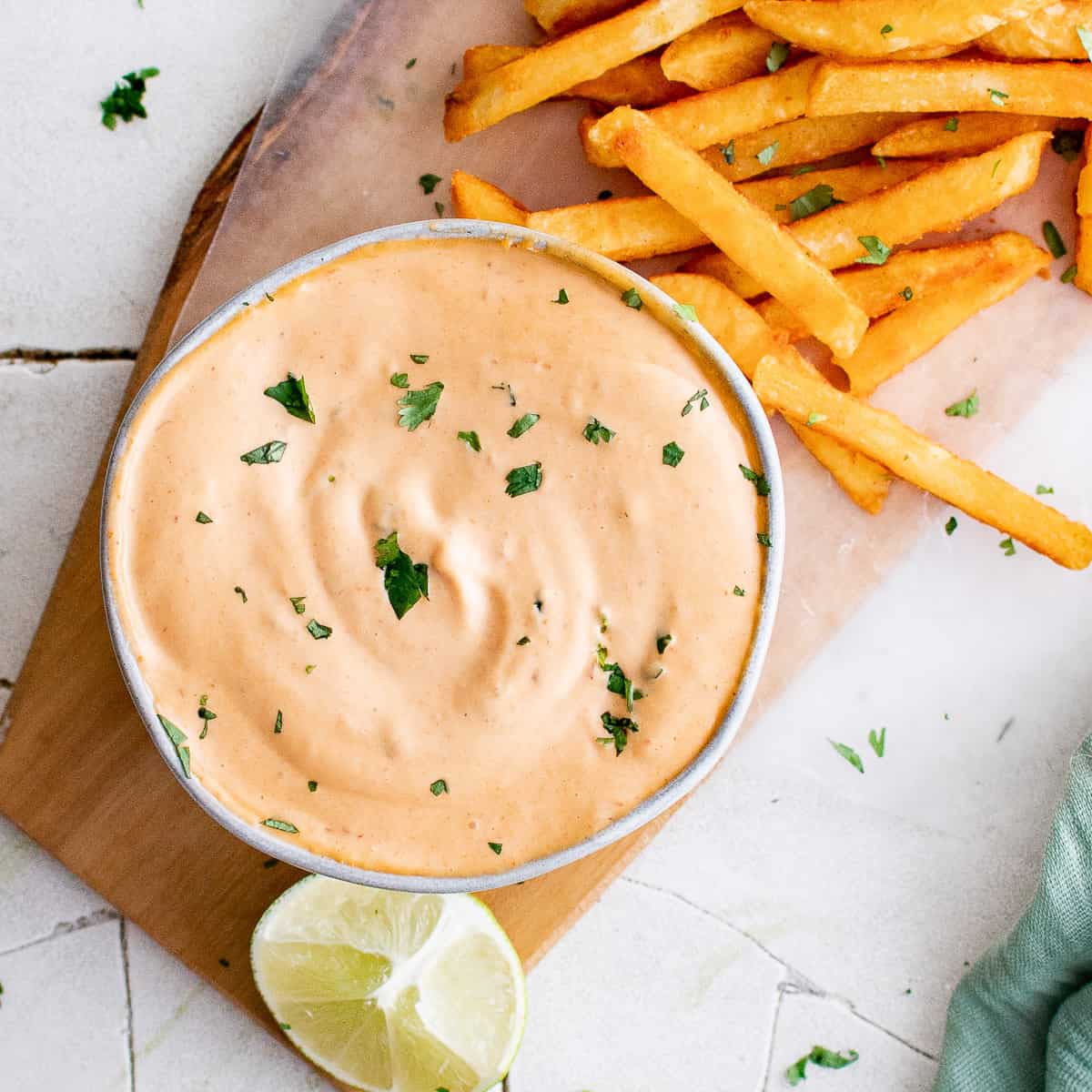 Chipotle mayo in a white bowl.