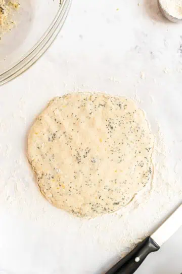 Scone batter shaped in a circle.