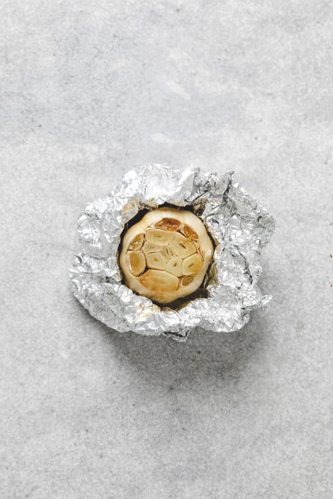 Roasted garlic in foil.