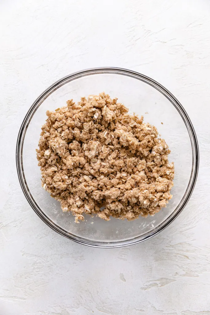 Crisp topping with oats in a bowl.